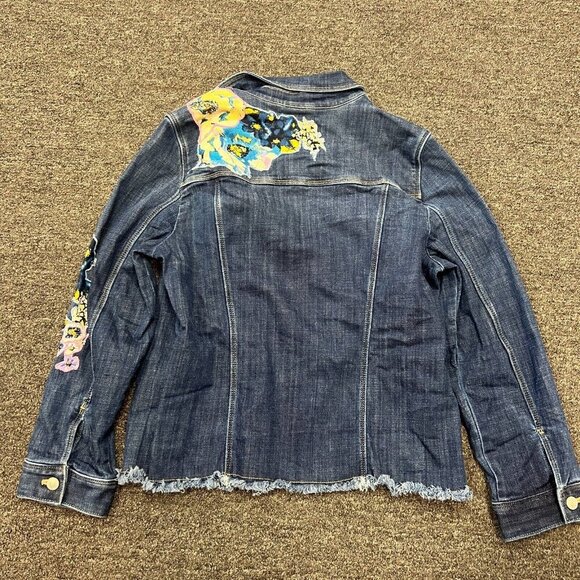 Chicos Long Sleeve Floral Embroidered Applique Denim Jacket Ladies Size 2 / L - Picture 6 of 16